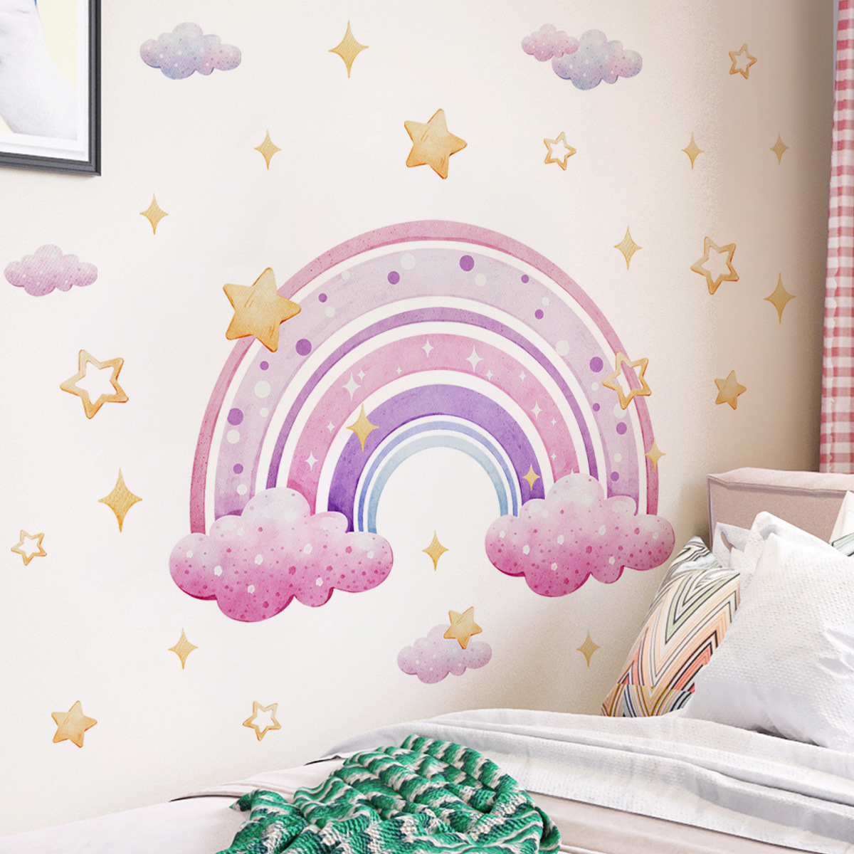 Home Improvement Kids - Colorful Rainbow Stars Cloud Wall Sticker