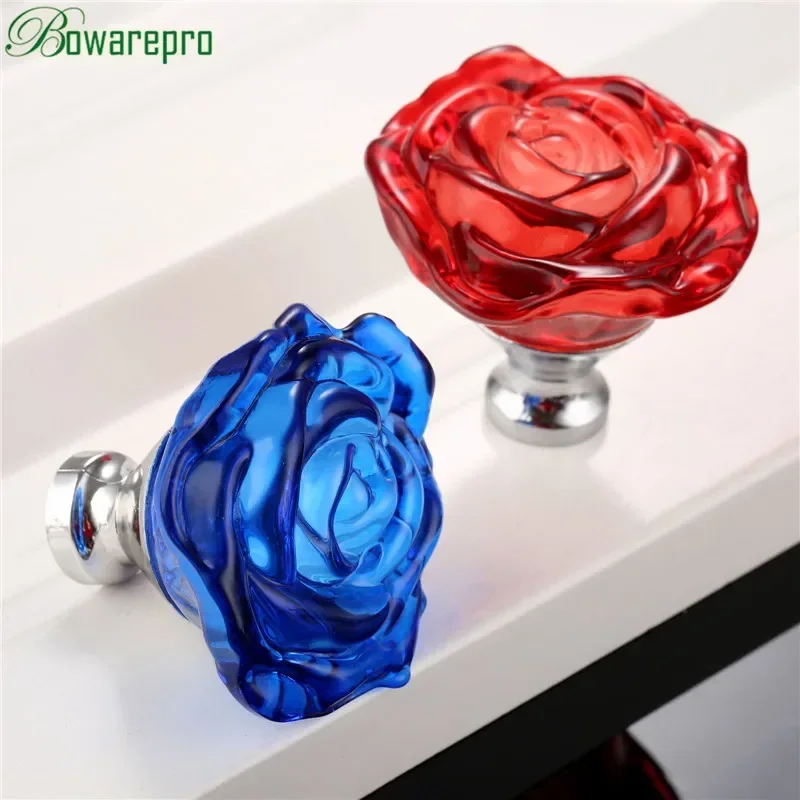 Cabinet Handle Pull - bowarepro 50MM Crystal Rose Glass Handle