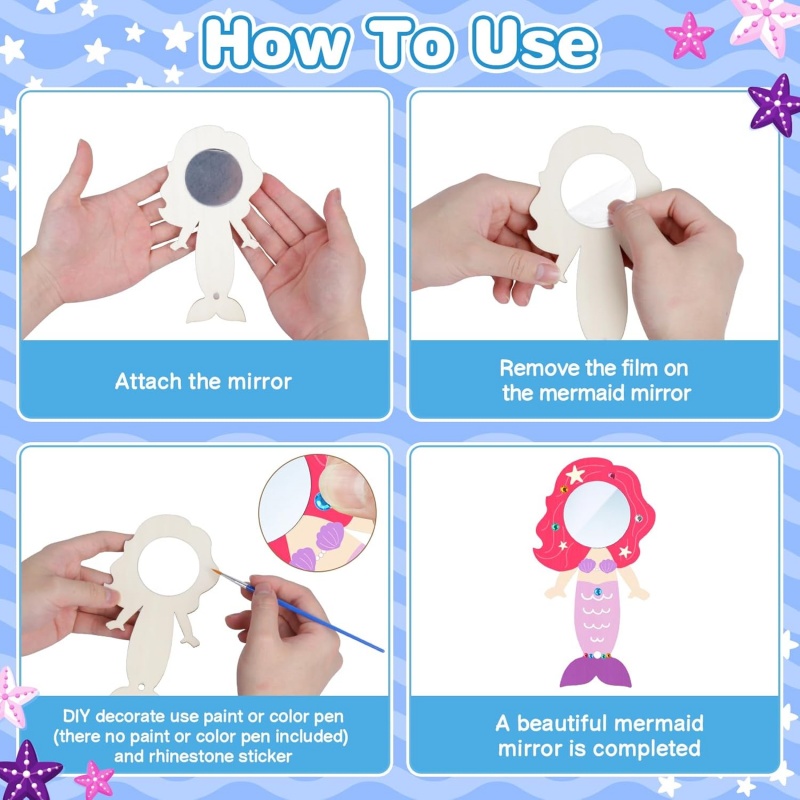 12PCS Mermaid Wooden Mirror Ha - Home Improvement Kids avis et prix