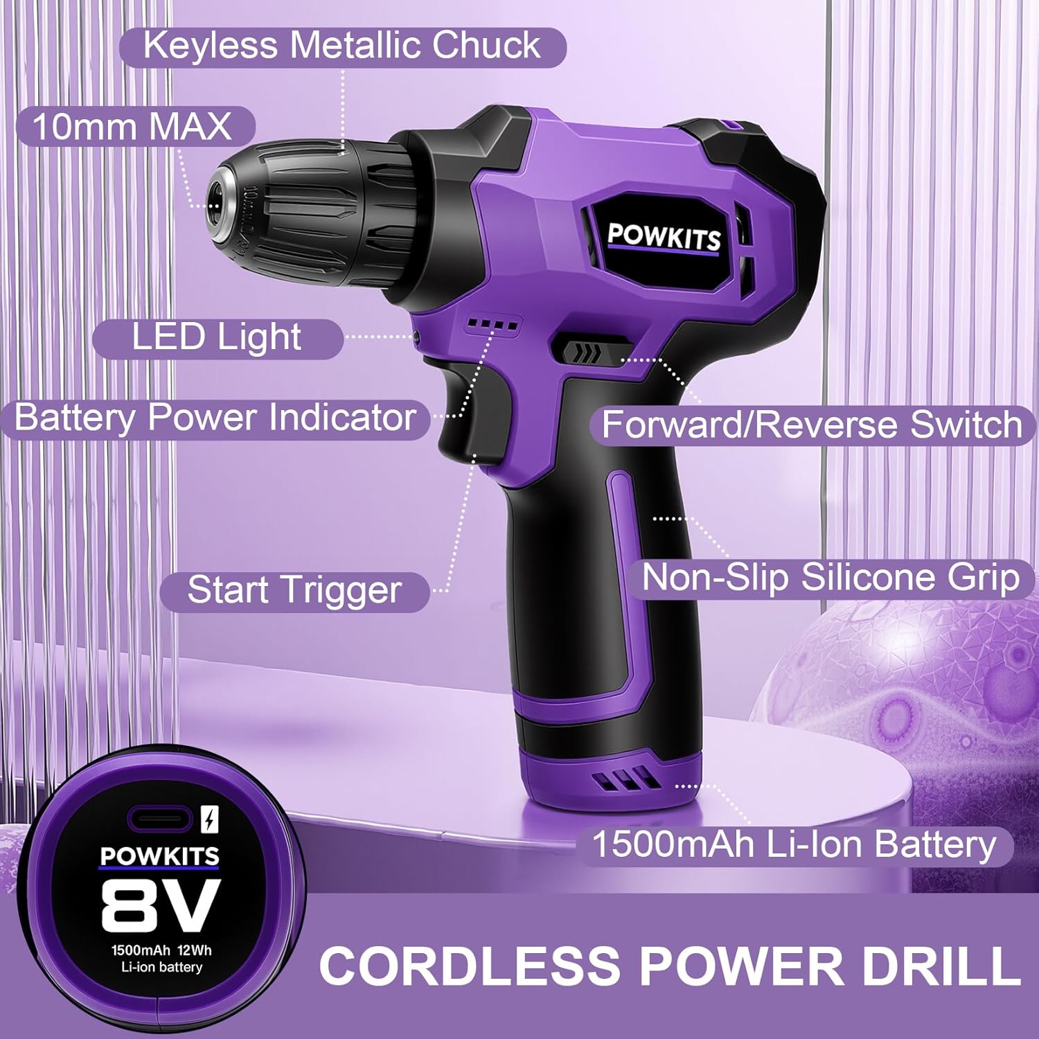 8V Cordless Drill Set, 139-Pie - Power Drill Cordless avis et prix